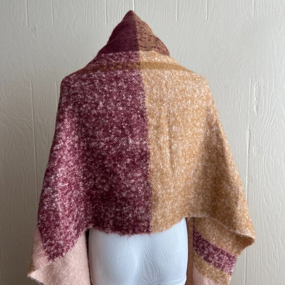 Soft Cozy Chunky Knit Boho Plaid Print Fringe Trim Oversized Scarf Wrap - Picture 9 of 13